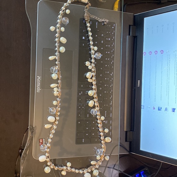 Chico’s Ribbon and Pearl silver tone bead 36” necklace w/ 4” ext - Picture 6 of 9